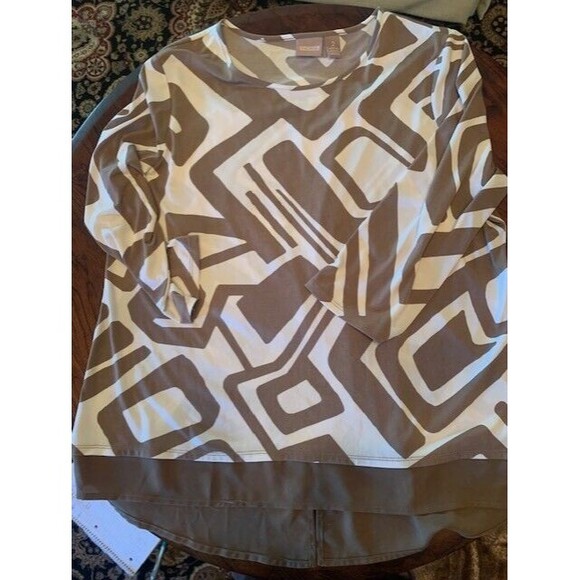 Chicos 2 Soft 12-14 Tunic Womens Geometric  Assymetric 3/4 Sleeve Plus Size - Picture 10 of 13